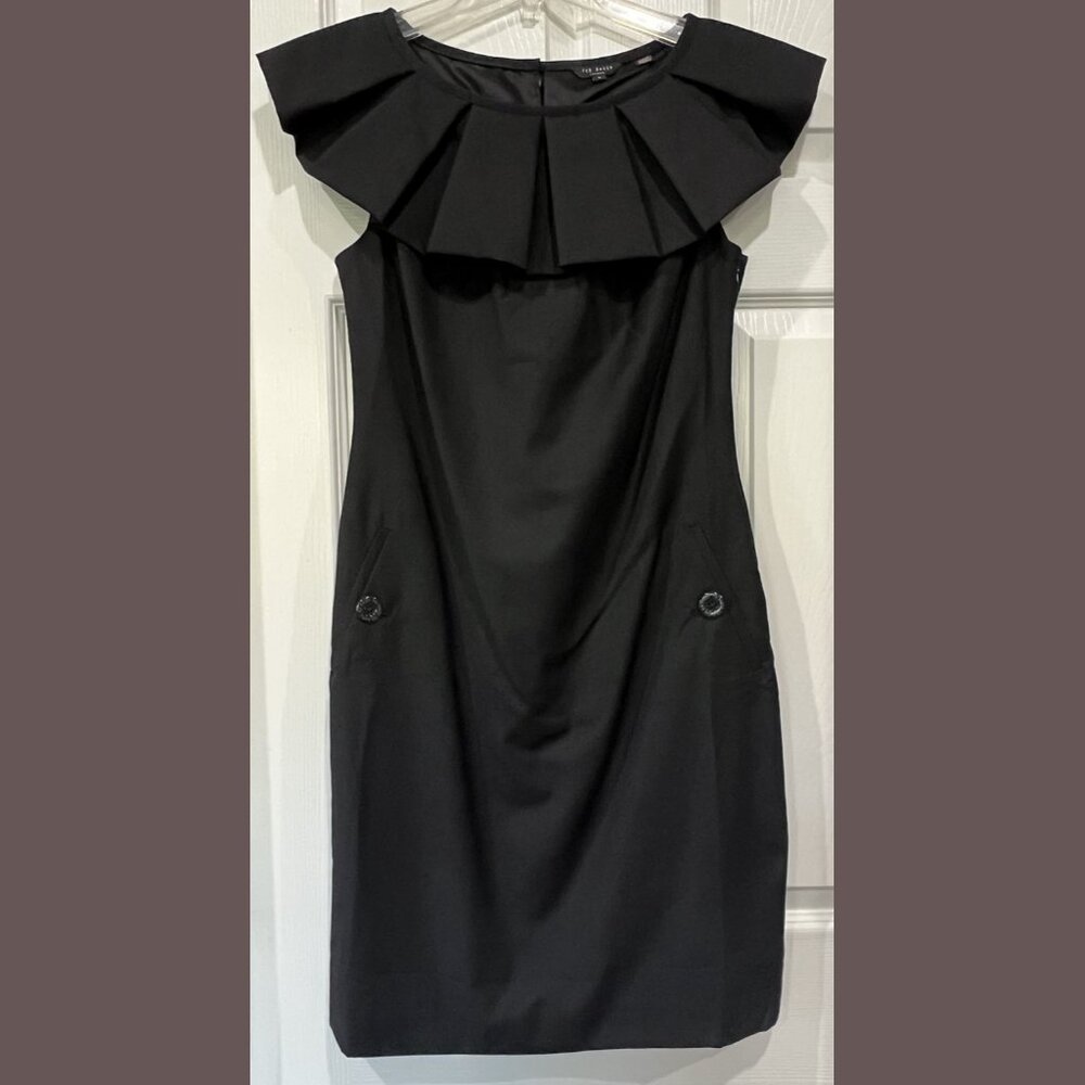 $325 TED BAKER LONDON CATSTY FRILL NECK DRESS SIZE: 2 TB / 6 US